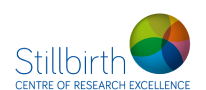 colorful circle logo with text "stillbirth centre of research excellence"
